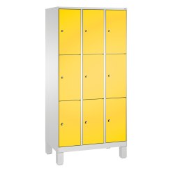 "S 3000 Evolo" Lockers with Base Legs (3 Lockers Positioned Vertically) Sunny Yellow (RDS 080 80 60), 185x90x50 cm/ 9 compartments