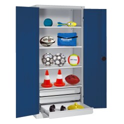 C+P Sportgeräteschrank mit Schubladen und Vollblech-Flügeltüren (Typ 4), HxBxT 195x120x50 cm