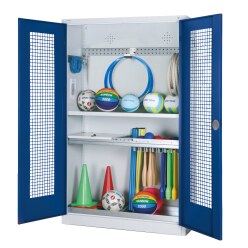 C+P Modul-Sportgeräteschrank "Komplettausstattung" mit Lochblech-Flügeltüren, HxBxT 195x120x50 cm