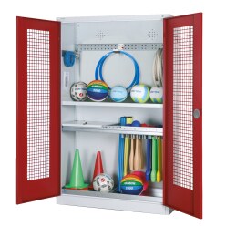 C+P Modul-Sportgeräteschrank "Komplettausstattung" mit Lochblech-Flügeltüren, HxBxT 195x120x50 cm