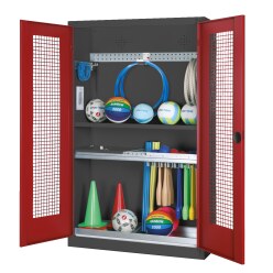 Modul-Redskabsskab med elementer til indretning, HxBxD: 195x120x50 cm, med hullede stålplade-låger