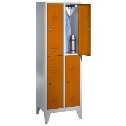 &quot;S 2000 Classic&quot; Double Lockers with 150-mm-high Feet Sunny Yellow (RDS 080 80 60), 185x61x50 cm / 4 shelves