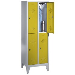 "S 2000 Classic" Double Lockers with 150-mm-high Feet Light grey (RAL 7035), 185x61x50 cm / 4 shelves