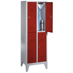 "S 2000 Classic" Double Lockers with 150-mm-high Feet Light grey (RAL 7035), 185x81x50 cm/ 4 shelves