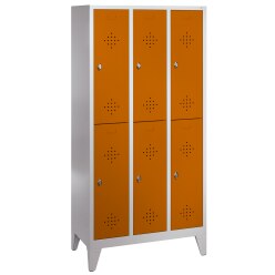 "S 2000 Classic" Double Lockers with 150-mm-high Feet Light grey (RAL 7035), 185x159x50 cm/ 8 shelves