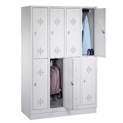 &quot;S 2000 Classic&quot; Double Lockers with 150-mm-high Feet Light grey (RAL 7035), 180x119x50 cm/ 8 shelves