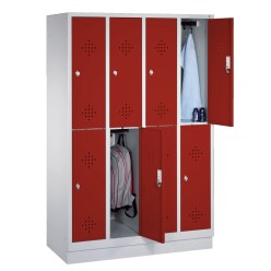 "S 2000 Classic" Double Lockers with 150-mm-high Feet Fiery Red (RAL 3000), 180x159x50 cm/ 8 shelves