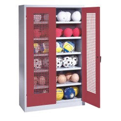 C+P Ballschrank mit Lochblech-Flügeltüren (Typ 3), HxBxT 195x120x50 cm