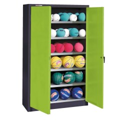 C+P Ballschrank mit Vollblech-Flügeltüren (Typ 3), HxBxT 195x93x40 cm Clowngrün (RAL 110 80 60), Anthrazit (RAL 7021), Gleichschließung