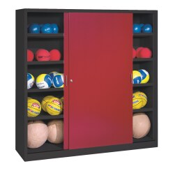 C+P Ballschrank mit Vollblech-Schiebetüren (Typ 4), HxBxT 195x120x50 cm Rubinrot (RAL 3003), Anthrazit (RAL 7021), Gleichschließung